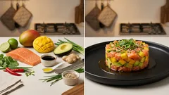 Orientalny tatar z łososia, mango i awokado – szybka przystawka na zimno