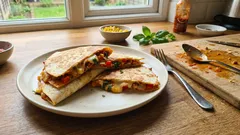 Quesadilla z kurczakiem i sosem pomidorowym – szybka kolacja z jednej patelni