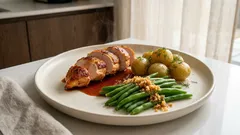 Soczysta pierś z kurczaka z młodymi ziemniakami i fasolką — prosty letni obiad