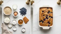 Pieczona owsianka z kremem Lotus Biscoff i borówkami – słodkie śniadanie z piekarnika