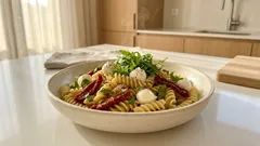 Sałatka makaronowa z suszonymi pomidorami i mozzarellą – szybki dressing z balsamico