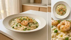 Kremowe risotto z krewetkami i zielonym groszkiem — bez śmietany, a jak z trattorii