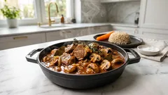 Gulasz wołowy z pieczarkami – miękka wołowina i gęsty sos, krok po kroku