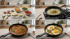 Szakszuka ze szpinakiem i ciecierzycą – jedno danie z patelni na ciepłe śniadanie