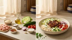 Sałatka gyros z ryżem i sosem jogurtowo-czosnkowym – sycąca, a lekka