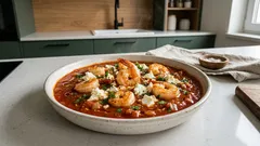 Saganaki z krewetkami i fetą – szybka kolacja z jednej patelni