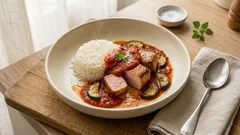 Schab w sosie paprykowym z ryżem – gęsty, warzywny sos bez mąki