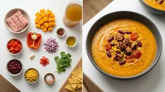 Meksykańska zupa z dynią, fasolą i indykiem – gęsta, rozgrzewająca i z nachosami