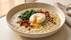 Wytrawna owsianka z jajkiem w koszulce – kremowe śniadanie z fasolą i szpinakiem