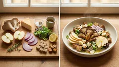 Jesienna sałatka z boczniakami i wędzonym twarogiem – chrupiąca, gotowa w 20 minut