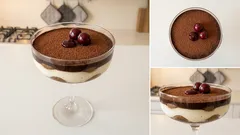 Czarne tiramisu z wiśniami w pucharkach – efektowny deser bez pieczenia