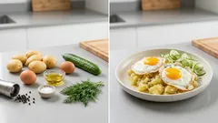 Ziemniaki z jajkiem sadzonym i ogórkiem – prosty obiad bez mięsa w 20 minut