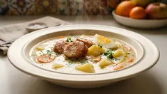 Barszcz biały na zakwasie z białą kiełbasą i ziemniakami – prosty, domowy smak