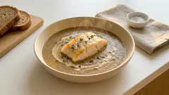 Kremowa zupa grzybowa z pieczonym dorszem – sycąca, a wciąż lekka