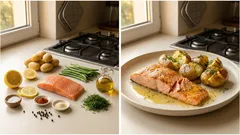 Łosoś z piekarnika z ziemniakami i fasolką – lekki, a sycący obiad