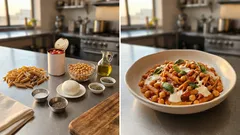 Makaron w sosie pomidorowym z ciecierzycą i mozzarellą – szybki, sycący obiad