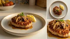 Bryzol z patelni z cebulą i pieczarkami – prosty, domowy obiad w 30 minut