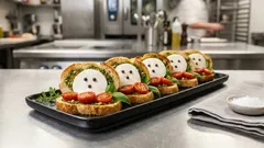 Straszne kanapki na Halloween: półbagietka z pesto i duszkiem z mozzarelli