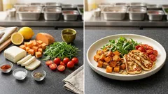 Grillowane halloumi z batatami i rukolą – prosty, sycący obiad bez mięsa