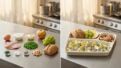 Lunchbox do pracy: sałatka z jajkiem i szynką + owoce i nerkowce