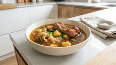 Kwaśnica na żeberkach i wędzonce – rozgrzewająca zupa z kiszonej kapusty