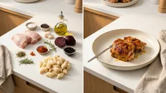 Pieczone udka z burakami i kopytkami – domowy obiad z jednego pieczenia