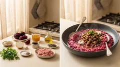 Kremowe pęczotto z burakiem i mieloną wieprzowiną — obiad z jednego garnka