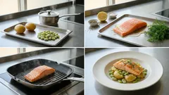 Łosoś z bobem i koperkiem – letni obiad z patelni i młodymi ziemniakami