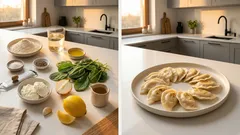 Pierogi ze szpinakiem i serkiem wiejskim – kremowy farsz i sprężyste ciasto