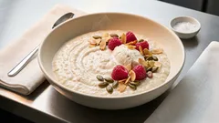 Owsianka z malinami i skyrem – kremowa, a z prażonymi pestkami przyjemnie chrupie