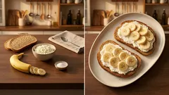 Kanapka na słodko w 5 minut: razowy chleb z twarogiem i bananem