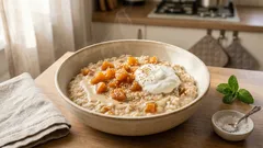 Kremowa owsianka z suszonymi morelami i tahini – proste śniadanie z twistem