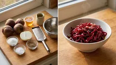 Buraczki do obiadu: klasyczna surówka z buraków z cebulą i octem jabłkowym