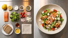 Sałatka z pieczonym łososiem i fetą – lekka, a sycąca, z cytrynowym dressingiem
