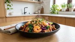 Smażony ryż po tajsku z krewetkami i tofu – szybki obiad z patelni