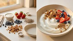 Bowl ze skyrem, owocami i prażonymi pestkami – szybkie śniadanie z chrupiącą granolą