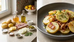 Ciepła sałatka ziemniaczana z boczkiem i octowym dressingiem — bez majonezu