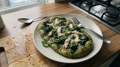 Zielona pinsa z pesto, kurczakiem i szpinakiem – chrupiąca kolacja z piekarnika